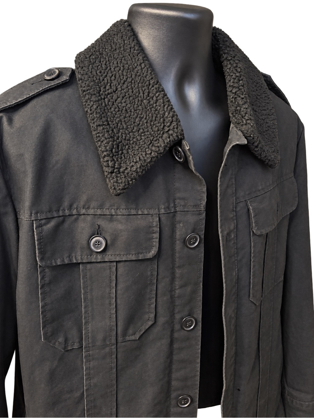 Express Black Sherpa-Collar Military Field Jacket - Picture 2 of 4